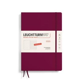 LEUCHTTURM1917 370479 Weekly Calendar & Notebook 2025, Composition B5 Hardcover - 12-Month Planner, 80 g, Lined - Port Red