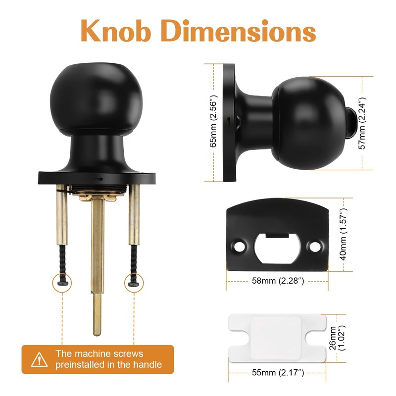 Probrico Flat Black Ball Privacy Door Knobs, Interior Bedroom Bathroom