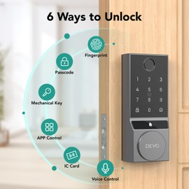 Devo G3 Smart Lock, Fingerprint Keyless Entry Door Lock with Doorbell, Front Door Smart Lock Electronic Deadbolt with App Control, Easy Install No Hub, IP54 Waterproof, Auto-Lock