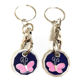 UK Phoenix Shopping Trolley Token Key Ring £1 Pound Coin Token Locker Key Chain Gym Shopping Basket Asda Aldi Lidl Tesco Sainsbury (2 x Butterfly)