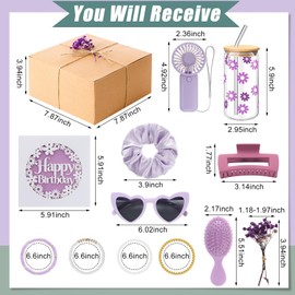 Zeyune 10 Pcs Birthday Gifts For Women Teen Girl Her Happy Birthday Gift Set Ideas for Friend Sister Daughter Coworkers Families Cute Daisy Aesthetic Glass Cups Present Set(Purple)