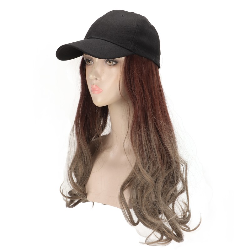 Baseball Cap Wig Women Fashionable Adjustable Hat Synthetic Long Wavy