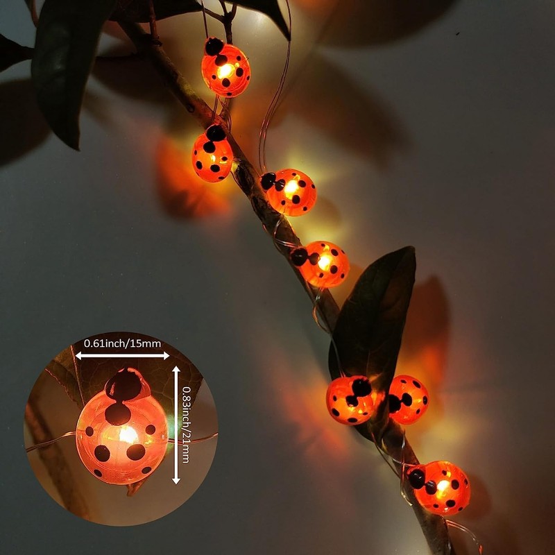 WONFAST Ladybugs Fairy String Lights, 9.8ft 30LED Ladybug Silver Wire