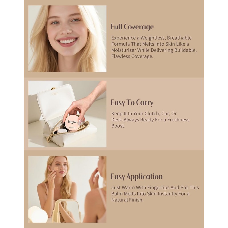bayfree Tinted Moisture Foundation Balm, Foundation 24-Hour Long-Term Hold, Moisturiser,