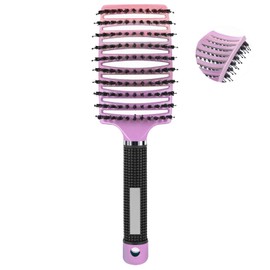 TOPNPEKO Bristle Hair Brush, Detangling Brush Curved Vented Massage Hairbrush for Women Men & Wet Dry Long Thick Curly Straight Hair/Fast Drying Styling -Purple