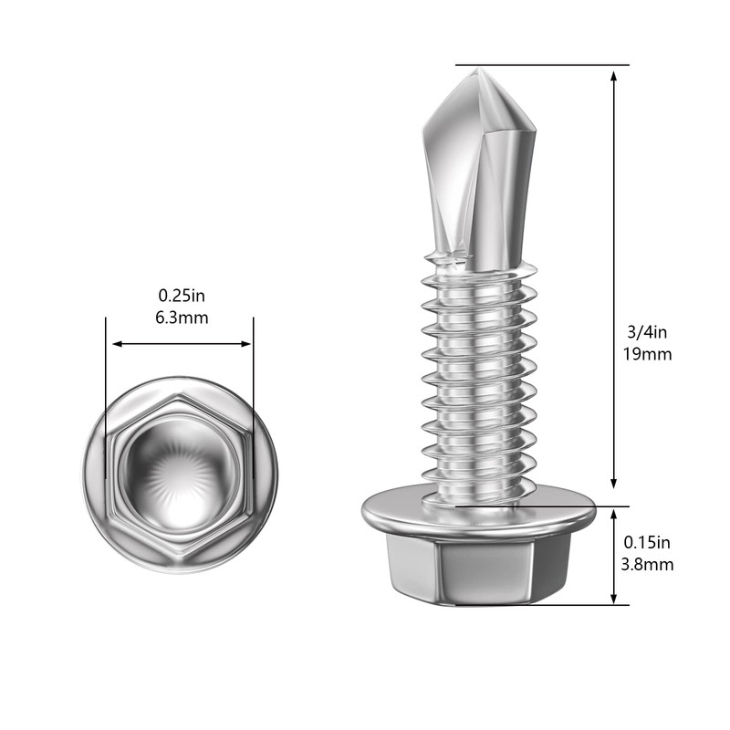 Wensilon (300Pcs) #8×3/4" Hex Washer Head Self Drilling Screws, 410