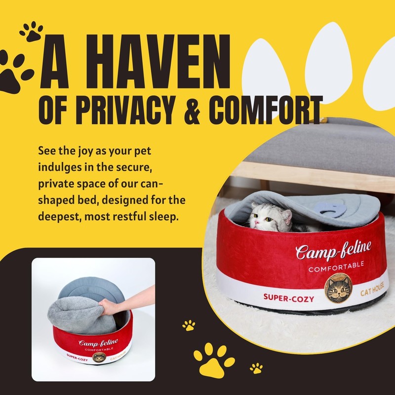 PECHVINO Can-Shaped Cat Bed – Ramen Bowl Cat Bed with