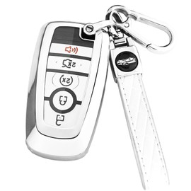 XIYANG TRADE for Ford Key Fob Cover with Keychain,Key Fob Cover Case Shell for Ford Explorer Fusion Escape Edge Expedition F150 F250 F350 F450 F550 Maverick Mustang 3/4/5 Buttons Smart Key (Silver)