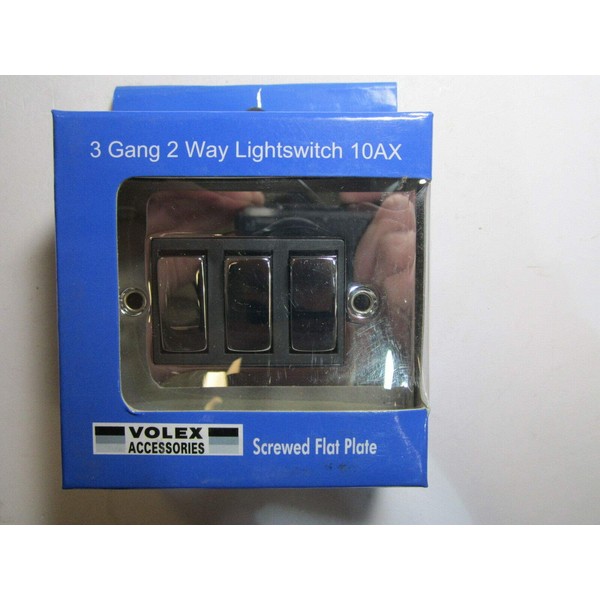 Replacement for Volex 3 Gang 2 Way Lightswitch 10AX Black