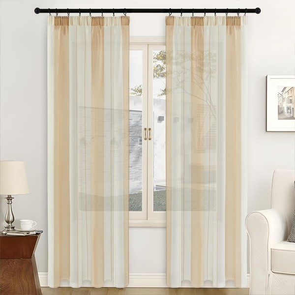 MRTREES Curtains with Ruffle Tape, Store Curtains, Bedroom Curtain, Semi-Transparent