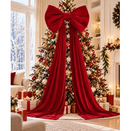 Oversized Velvet Christmas Bow with Long Tails, 15.75 x 62.99/70.87/78.74 Inch Large Holiday Bow for Christmas Tree, Mantel & Fireplace Decor