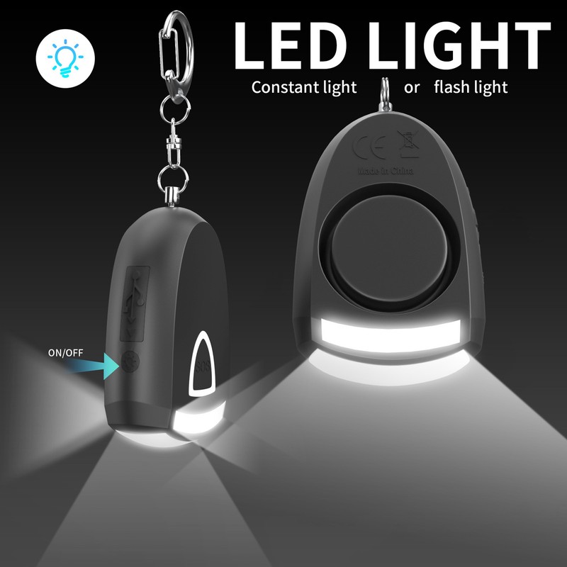 Personal Alarm Keychain Rechargeable Self Defense Emergency Security Alarm Keychain