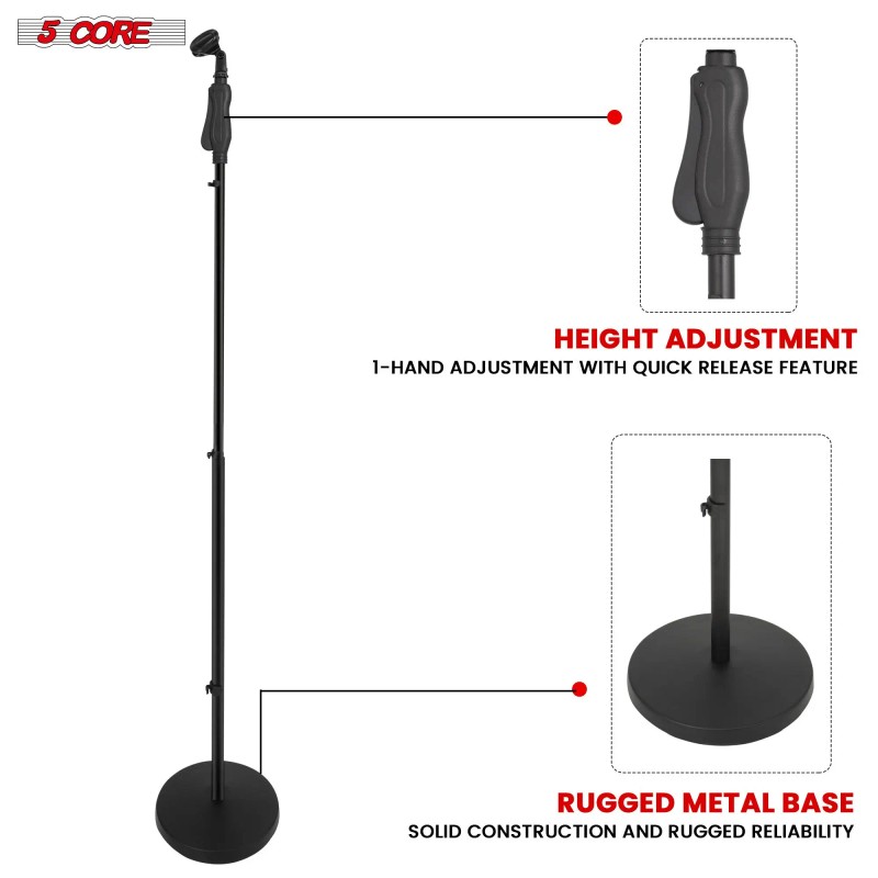 5Core Universal 35 57\" Height Adjustable Microphone Stand Hand Clutch