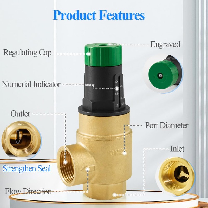 WiseWater 1" G Pressure Relief Valve, 0.2-1.0 bar Visually Adjustable