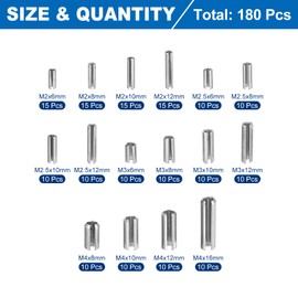 sourcing map 180Pcs Roll Pin Assortment Set 304 Stainless Steel Slotted Spring Pins Split Expansion Pins for Home Improvement Automotive Machine Repair, Silver