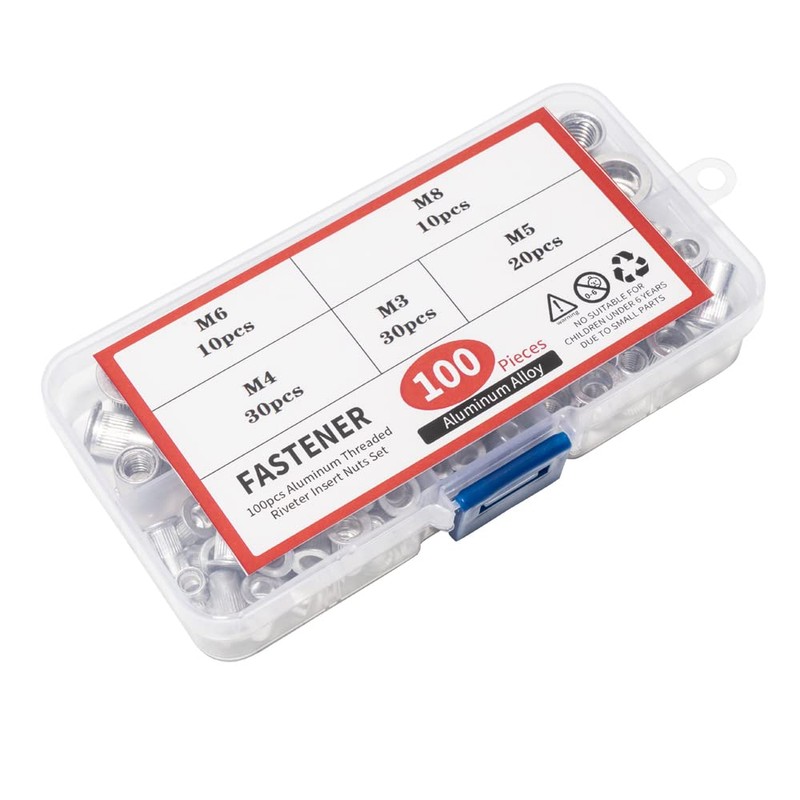 100 Pieces Aluminum Rivet Nuts kit, M3 M4 M5 M6