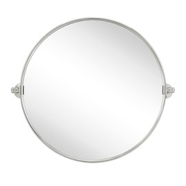 Round Pivot Bathroom Mirror Brushed Nickel Circle Metal Framed Tilting Vanity Mirrors for Wall, Overall 27.98 x 24 inches (Mirrror 24 x 24 inches)