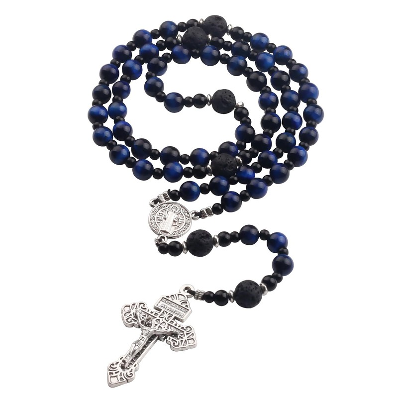 Luomu Lava and Tiger's Eye Stone Rosary 8mm Beads St
