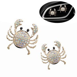 ORIESSE Crab Car Decor,Cute Beach Coastal Car Vent Clips,2pcs Bling Crab Car Air Freshener,Ocean Themed Decoration Accessories for Women,Refillable Aroma Diffuser