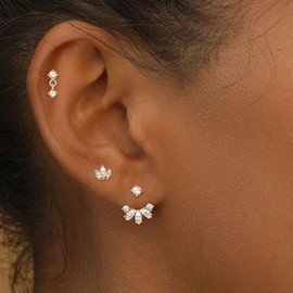 EPIRORA Gold Earrings for Women, 3 Pairs 14K Gold Plated Cubic Zirconia Stud Earring Set, Trendy Cute Small Cartilage Earrings for Multiple Piercing