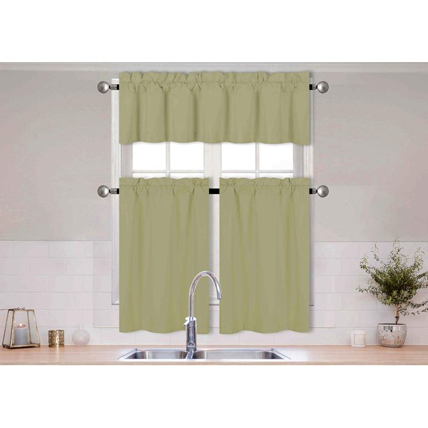 Home Collection 3 Pieces Solid Color Kitchen Curtain Set Tier