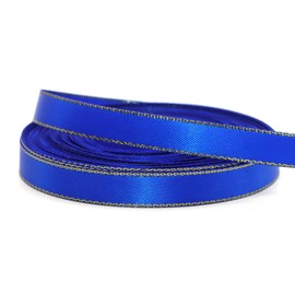 David accessories 3/8 Inch x 20yds Satin Ribbon with Gold Edge Ribbons Perfect for Crafts, Wedding Decor, Bow Making, Sewing, Gift Package Wrapping and More (Electric Blue)