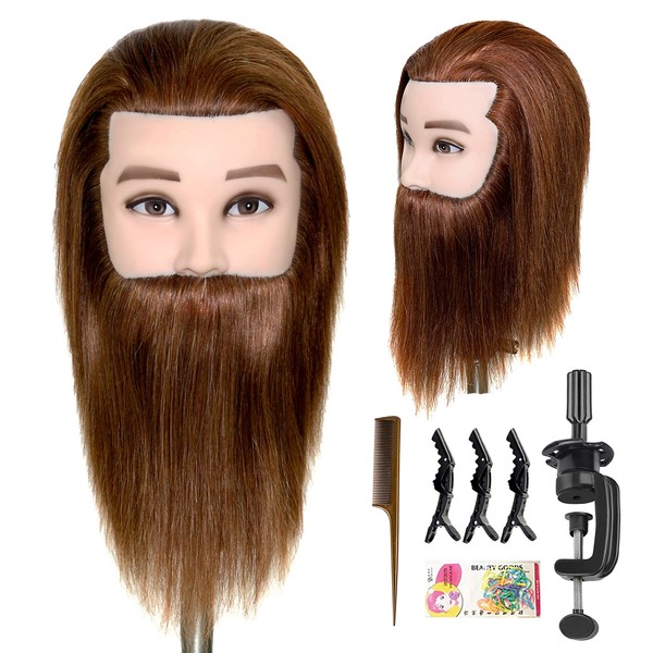 ISHOT Male Mannequin Head,12” Doll Head,Training Head,With 100% Real Human Hair for Hairdressers,Hair Stylists,Cosmetologist,Barber Shop and Cosmetology School