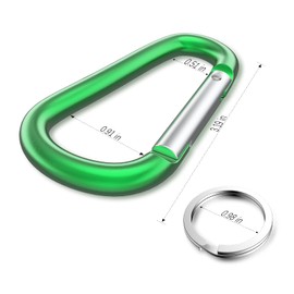 sprookber 3" Aluminum Carabiner D Ring, Caribeener Clips, Spring Snap Hook for Keychain Clip, Set of 10 (Green)