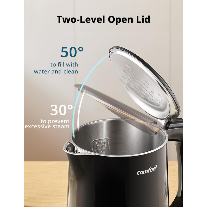 COMFEE' Electric Kettle and Tea Kettle, 1.5L Double Wall, Stainless