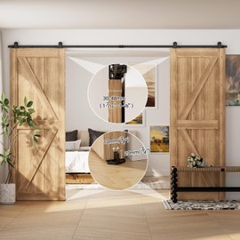 CCJH 6FT Sliding Track Double Barn Door Hardware Kit,Heavy Duty,T-Shaped Style Black