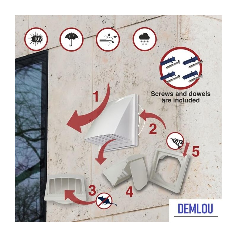 White Wall Vent Hood with Gravity Flap | Durable ASA