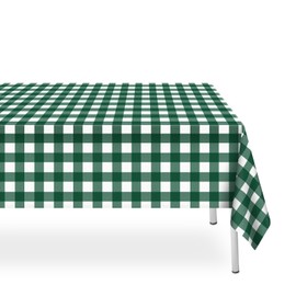 LIKAJON 2 Pack Dark Green and White Checkered Tablecloth, Plastic Table Cloths for Parties Disposable, 54x108 in Waterproof Gingham Camping Tablecloth for Birthday, Party, Baby Shower, Christmas