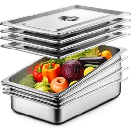 ZeroPone Hotel Pan 4" Deep Steam Table Pan 1/1 Size With Lid Hotel Pan 19 Gauge Thickened Stainless Steel Anti Jam Steam Table Pan 4 Pack
