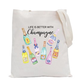POFULL Girls Trip Drinking Gift Life Is Better With Champagne Tote Bag Champagne Lover Gift (Champagne Tote Bag)