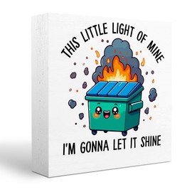 Dumpster Fire Desk Decor Accessories This Little Light of Mine Funny Office Decor Inspirational Coworker Gifts Wooden Box Sign Plaque Table Decorations for Home Office