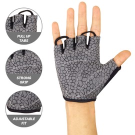Cycling Gloves Half Finger Unisex Padded Grips Palm Bicycle Summer Riding MTB Bike Gloves for Men Women Non-Slip Fingerless Short Mountain Bike Ride Sports Hiking Mitts Climbing Gym (Black, S)