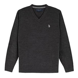 U.S. Polo Assn. Mens Solid V-Neck Long-Sleeve Sweater (Charcoal Heather, Large)