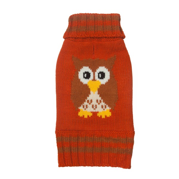 Fabdog Woodland Owl Turtleneck Dog Sweater Orange 18"