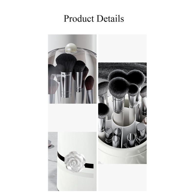 Hosoncovy Clear Makeup Brushes Holder Rotating Organiser with Lid Dustproof