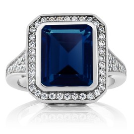 Gem Stone King 5.00 Cttw Simulated Blue Sapphire Ring For Women | 925 Sterling Silver | Emerald Cut 11X9MM | Wedding Engagement Anniversary Promise Ring For Women