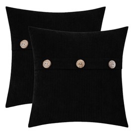 HWY 50 Decorative Throw Pillow Covers Set Cushion Cases with Triple Buttons 20x20 Inch Chenille Soft Farmhouse Accent Pillowcase for Couch Sofa Bed Living Room Pack of 2 Black