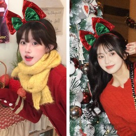 Christmas Bow Headband Hair Band for Women Girls Green Red Bow Headband for Christmas Party Bow Knot Bowknot Headband Bow Tie Headband Bow Hair Hoop Hairband for Women Girls Christmas Gifts