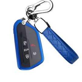 HIBEYO Key Fob Cover for Volkswagen VW Golf 8 Mk8 GTI GTD Seat Ateca Skoda Car Accessoreis with Keychains Soft TPU Key Case, Blue, original size