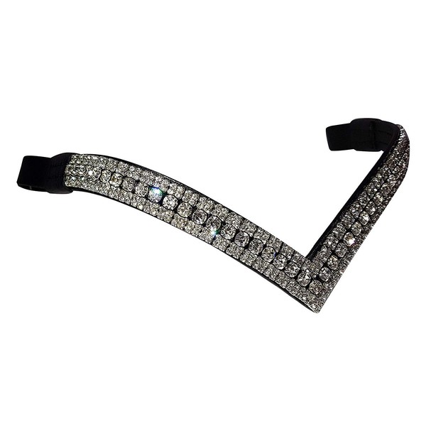 Cwell Equine Bling V Shape 5 Rows Diamante Clear Crystal Browband Dressage BLACK