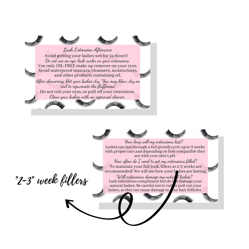 Lash Extension Aftercare Cards | 50 Pack | Eyelash Extension