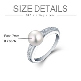 FATACI Pearl Ring,925 Sterling Silver Cubic Zirconia Rings with 7MM Pearl for Women Wedding Engagement promise rings for her Size 8