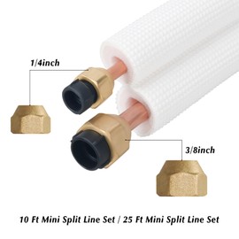NEAGLORY 25 Ft Mini Spilt Line Set, 1/4" & 3/8" O.D. Twin Copper Pipes Insulated Coil Copper Pipes HVAC for Mini Spilt AC and Heating Equipment