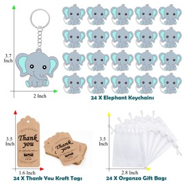 CiciBear 72 Pack Elephant Party Favors with Blue Baby Elephant Keychains, Thank You Tags and Gift Bags for Boys Baby Shower, Kids Birthday, School Carnival Rewards
