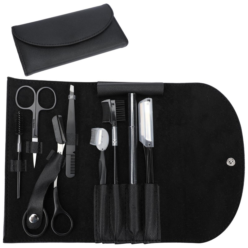Professional Eyebrow Shaping Grooming Kit,8PCS/SET Eyebrow Grooming Kit with Leather
