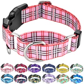 Fidohug Collar Martingala con Hebilla De Liberación Rápida, Bonito Collar De Entrenamiento para Perros Femeninos (Cuadros Rosados, Grande) Grande Cuadros Rosas